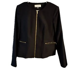 Calvin Klein Women's Zip UpBlazer Jacket Black 12P